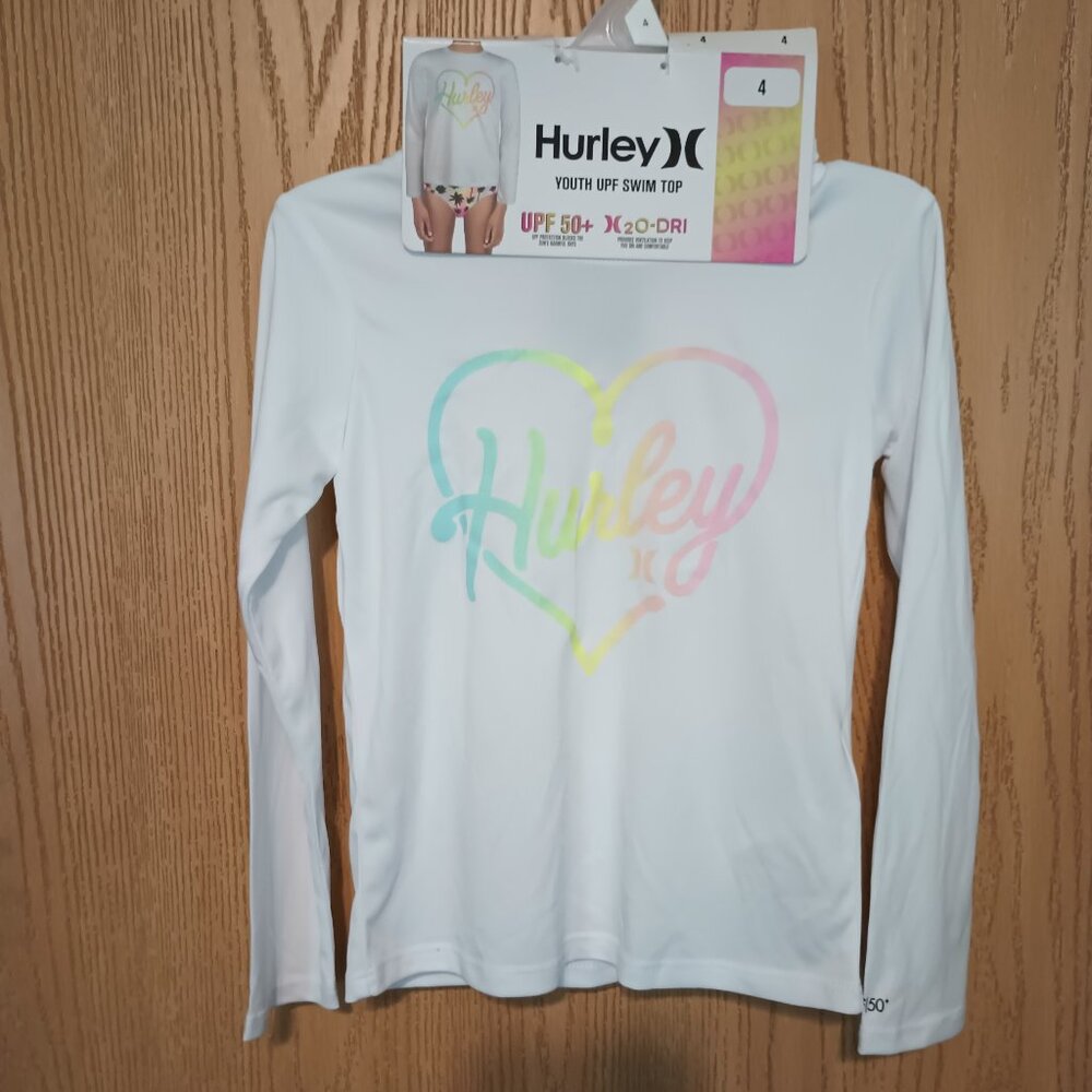 NEW Hurley Girl's Long Sleeve Dri-Fit UPF 50+ Swim Shirt White - Picture 4 of 9